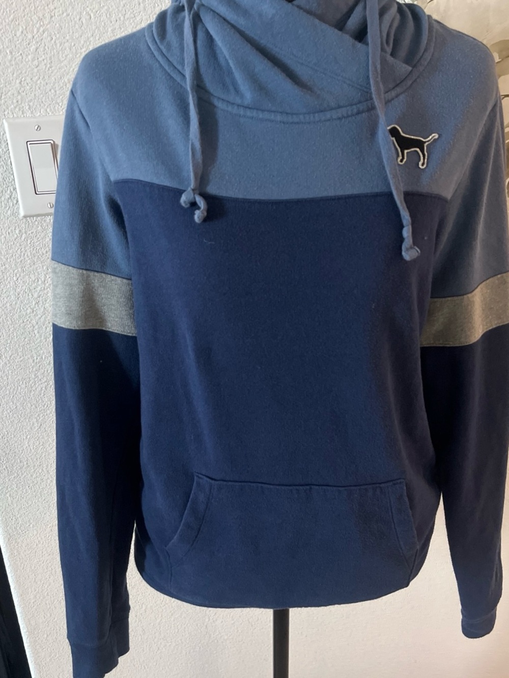 VS PINK Colorblock Navy and Slate Pullover Sweater Hoodie